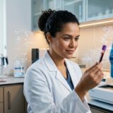 Profissional de laboratório analisando amostra para hemograma completo