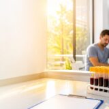Capa editorial sobre exame de vitamina D com luz solar e contexto laboratorial